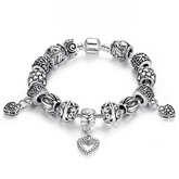 925S Silver Plated Charm Bracelet Antique Heart Beads 20cm