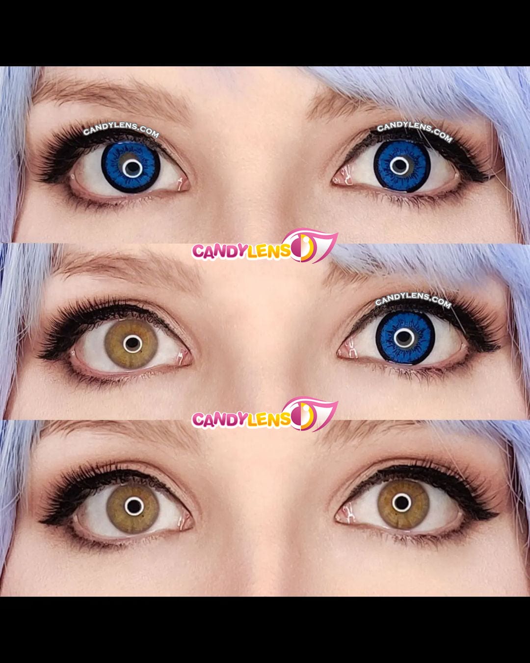 Extreme close up of Dolly Eye Blue Cosplay Contact Lenses